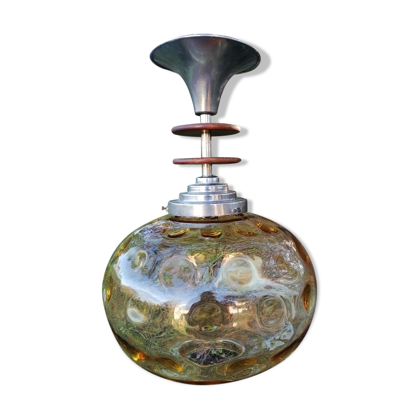 Vintage suspension ball in amber glass