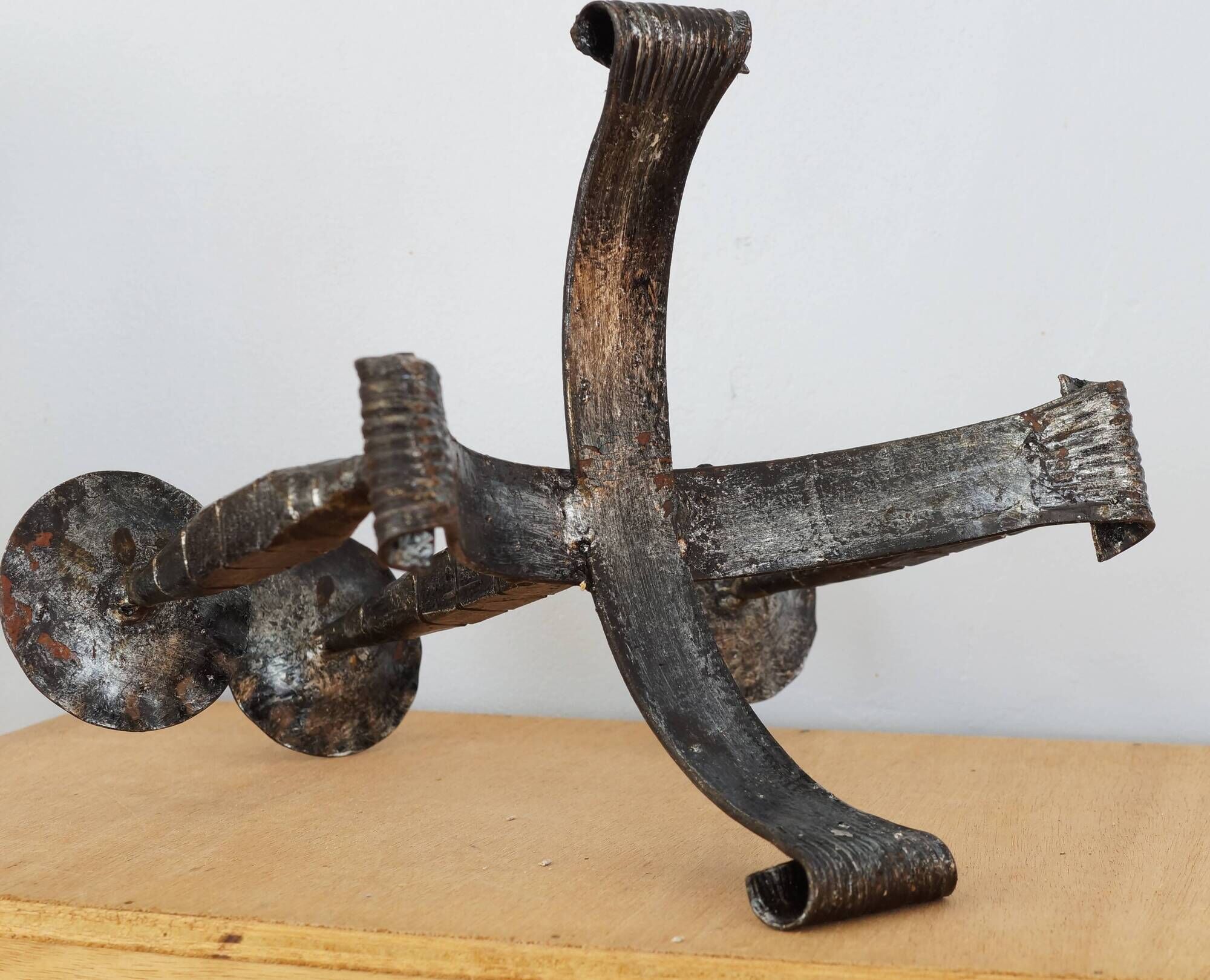 Pair of wrought iron candle holders, 60s