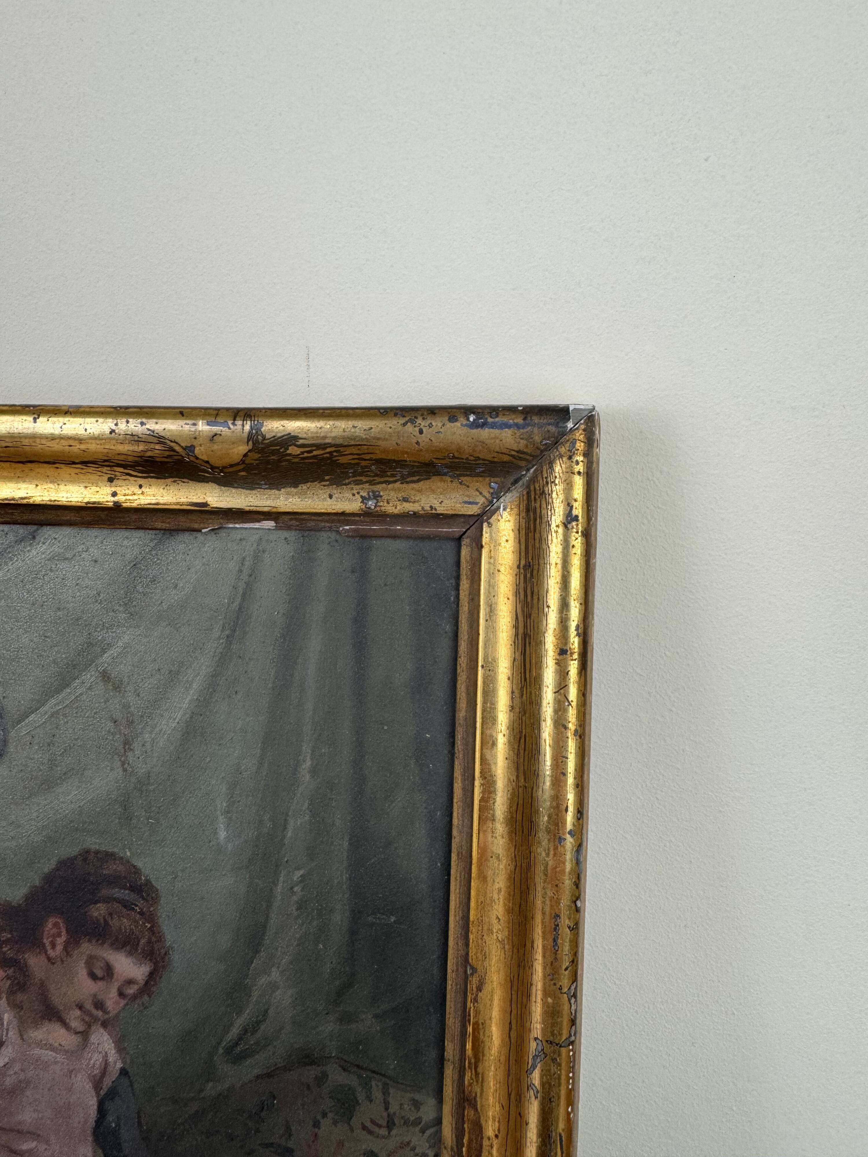 19th century French school: oil on panel "the drawing lesson" circa 1860