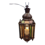 North African lantern suspension in brass and coloured glass.
