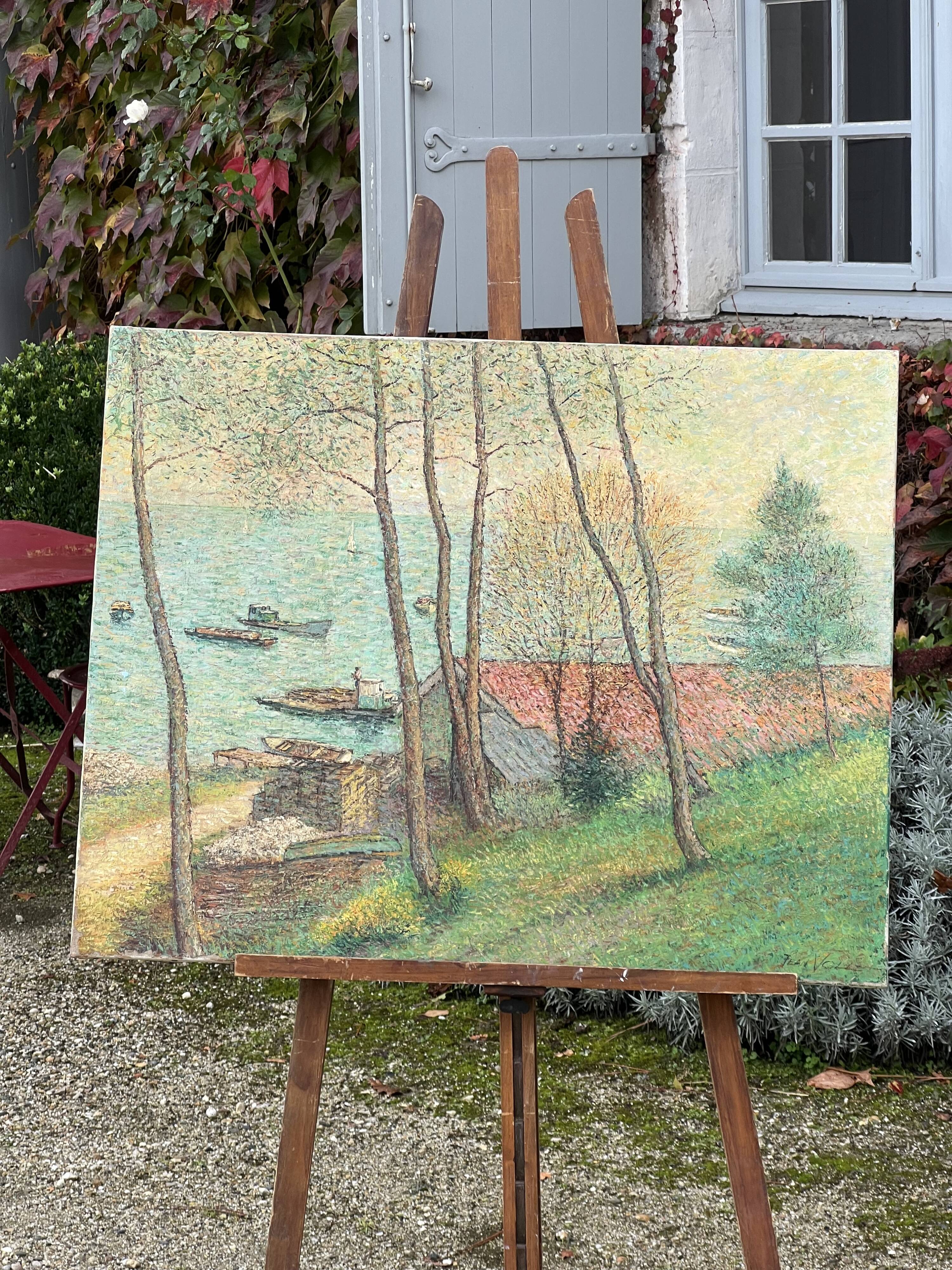 Jean vollet (1935-2015) arcachon bay. claouey. oil on canvas 73 x 92cm