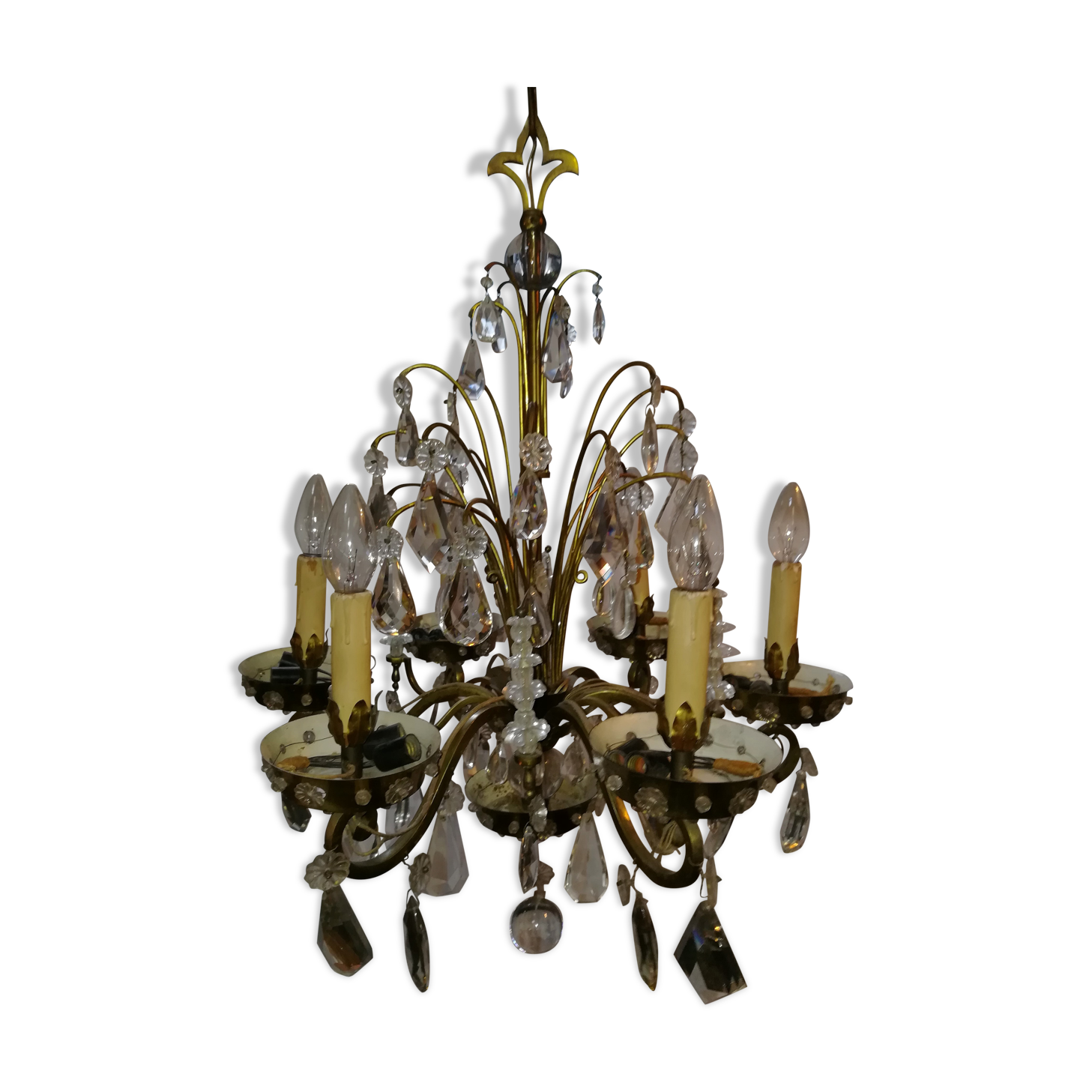 Lustre en verre et laiton 1960