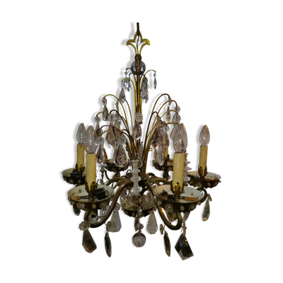 Lustre en verre et laiton 1960