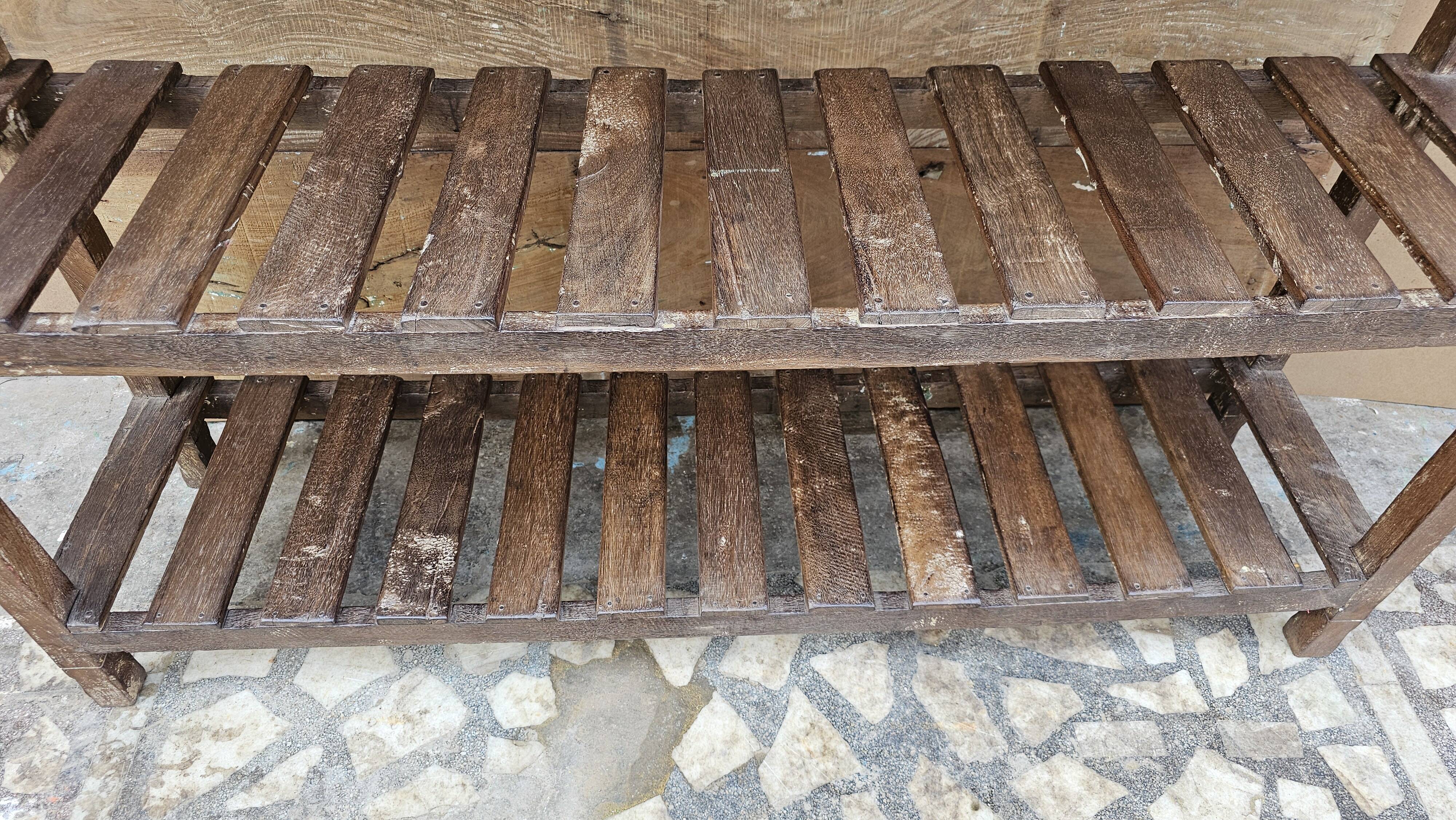 Antique Burmese teak workshop rack - shelf