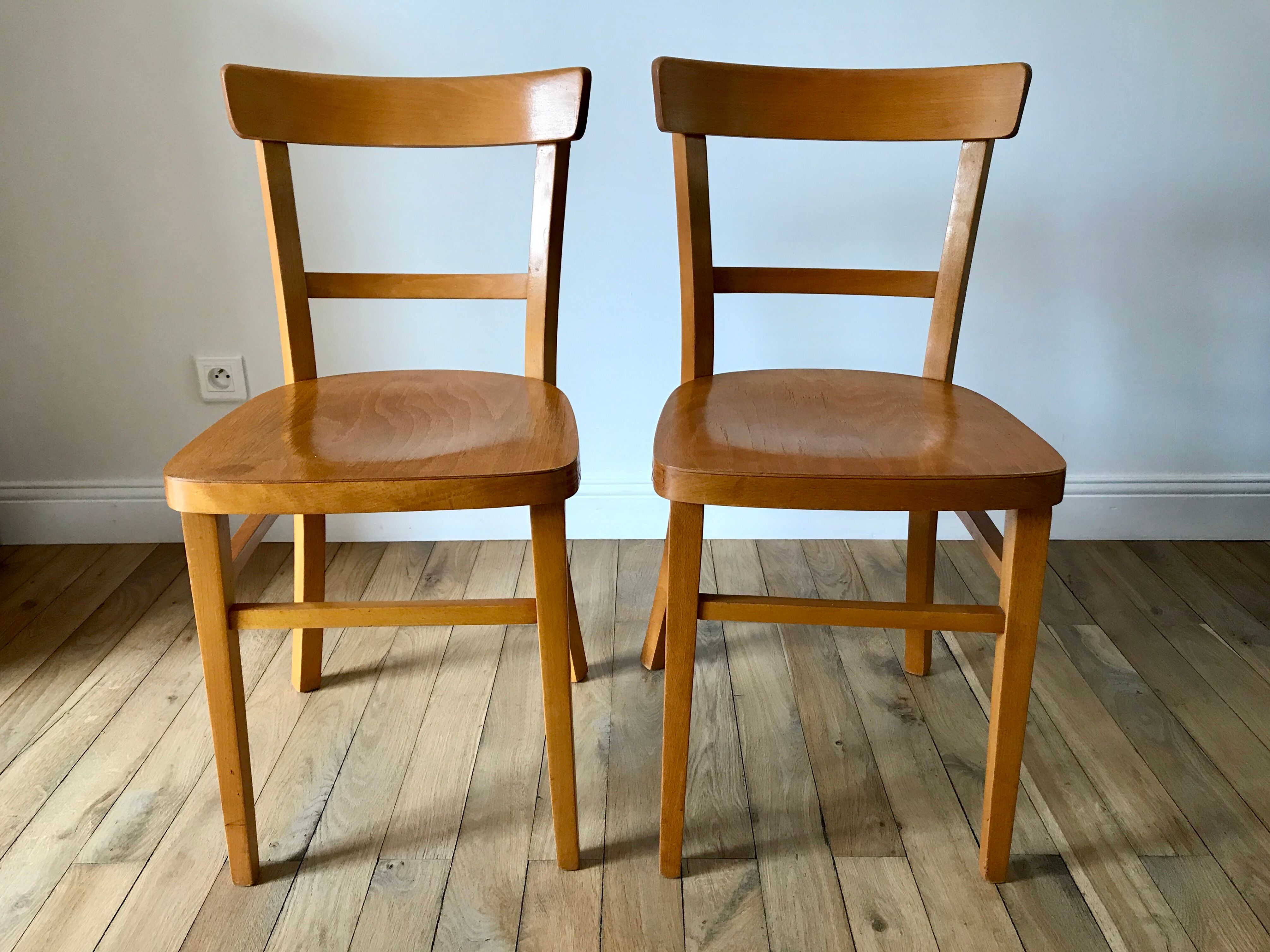 set of 4 Thonet bistro chairs in curved wood honey Mid-Century 50s