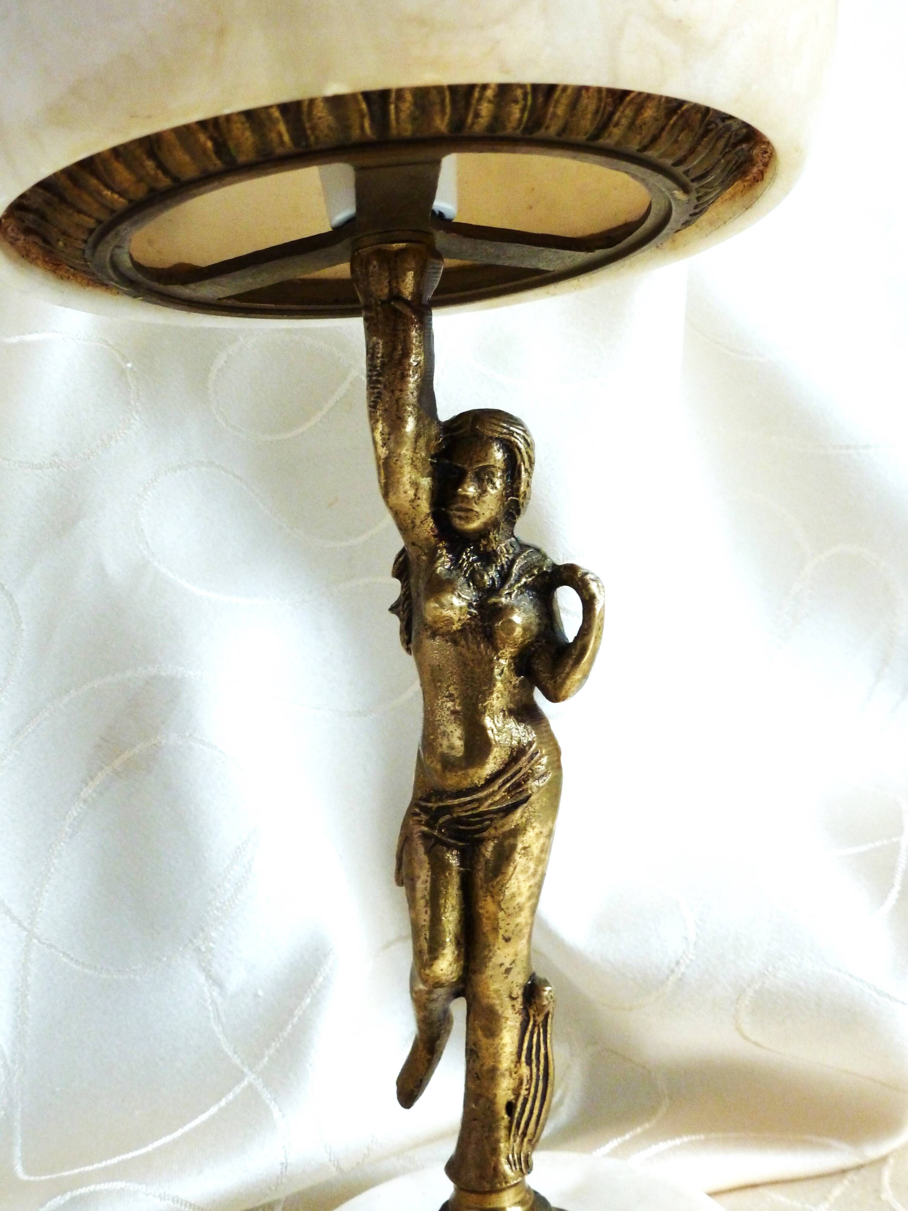 Alabaster and brass lamp, home decor light fixture with alabaster shade.