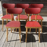 5 chairs light beech skaï red 1950