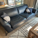 3-seater navy blue leather sofa Ligne Roset model Réflexion
