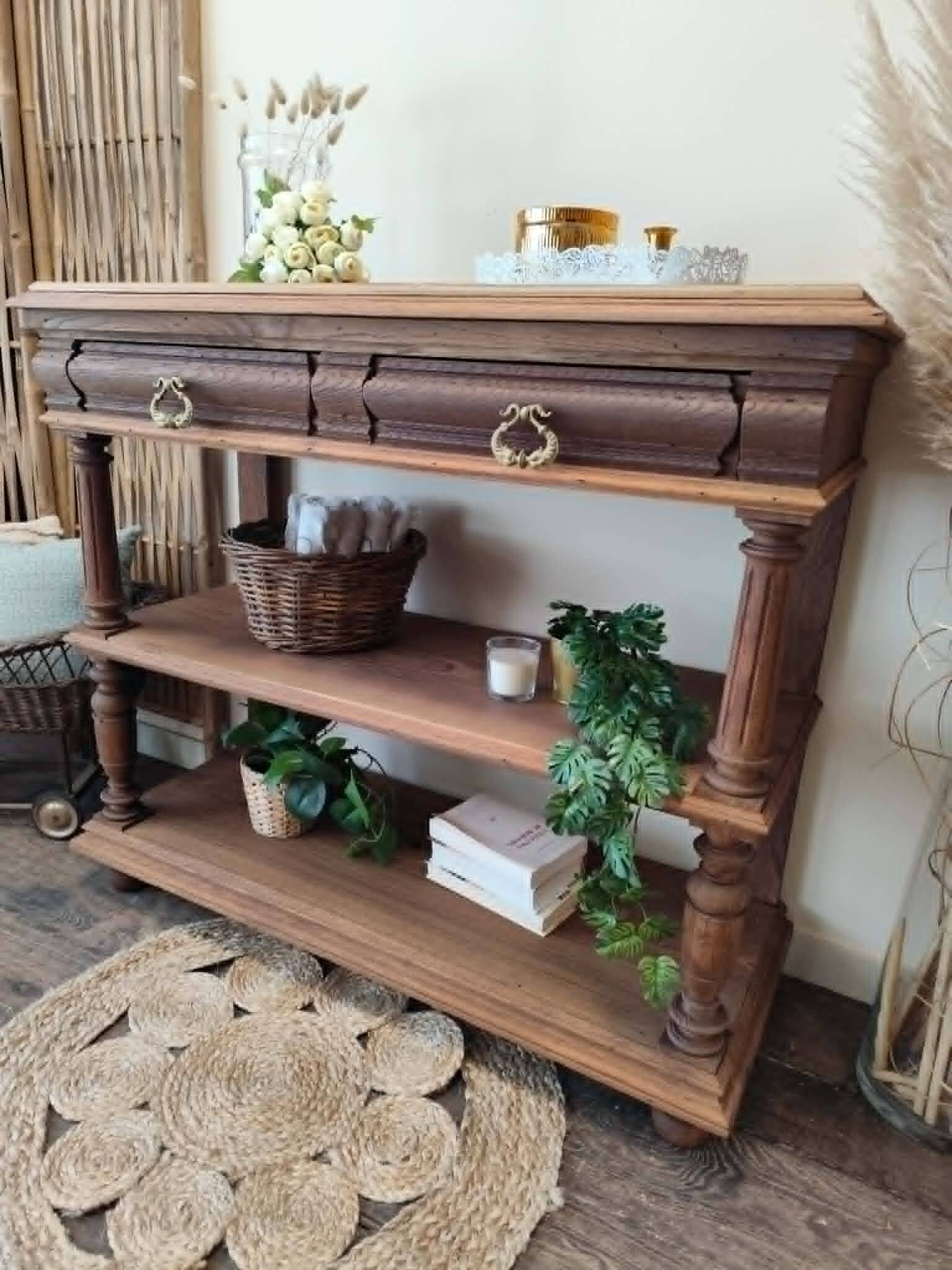 Console desserte meuble d'appoint en chêne massif