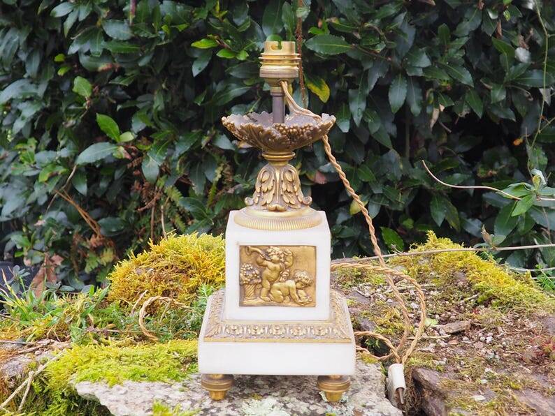 Antique French Marble Bronze Cherub Lamp - Napoleon III Style