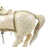 Pair of Decorative Wooden Horses Covered with Bone Mosaic Silver Plated