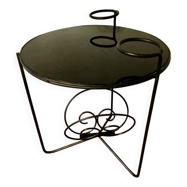 Table basse scandinave en métal et verre 1950