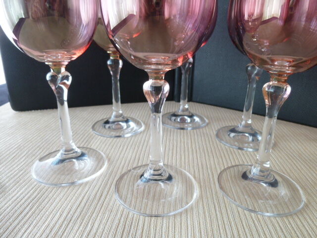 Set of 6 wine glasses in iridescent red crystalline Francesca
