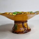 Old Villeroy and Boch compotier, decorated with green and ocher vine leaves, 1900