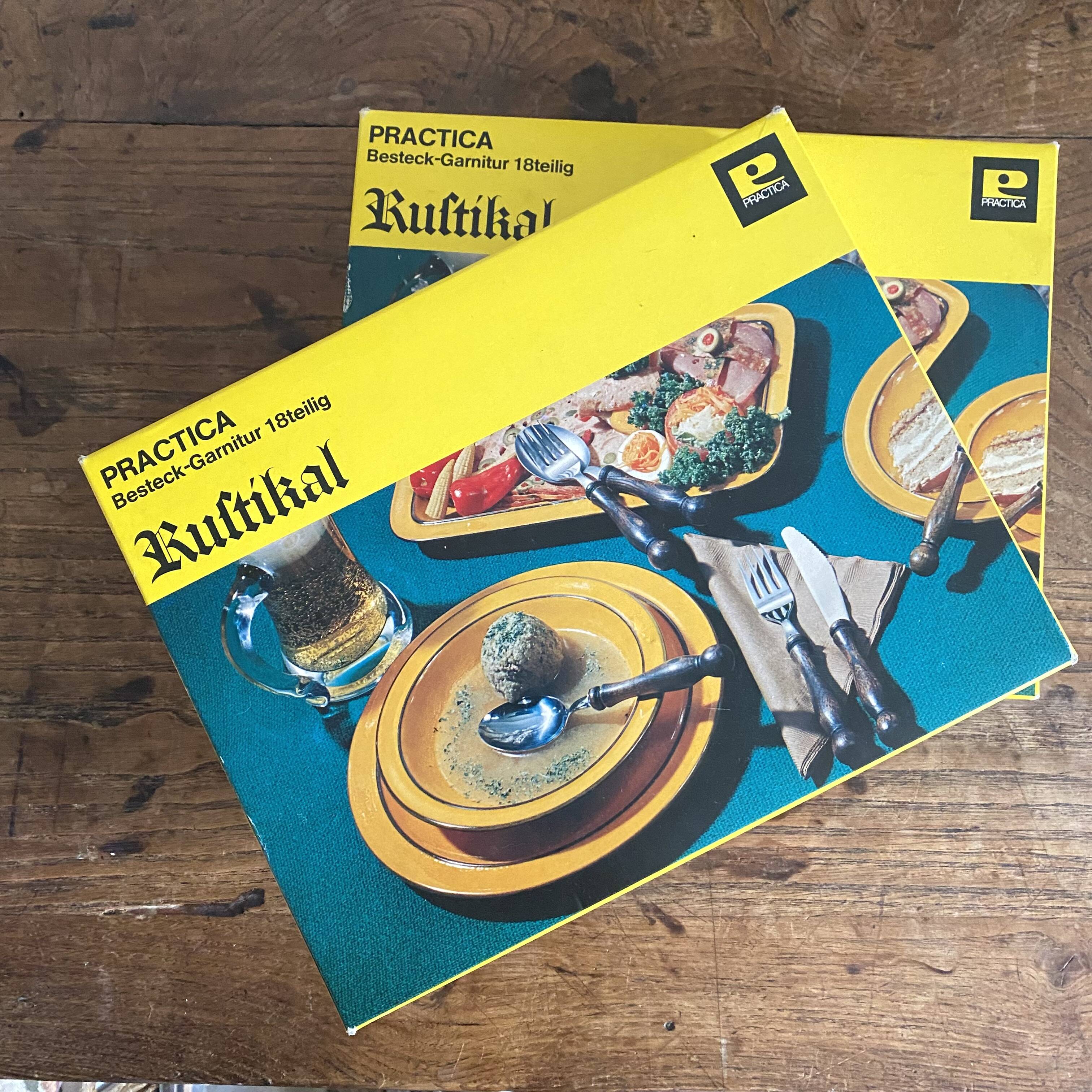 36-piece cutlery set with wooden and stainless steel handles, 1970s