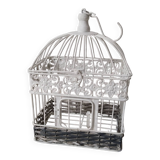 Cage for metal decoration, white patina and rattan, wedding decoration, aviary