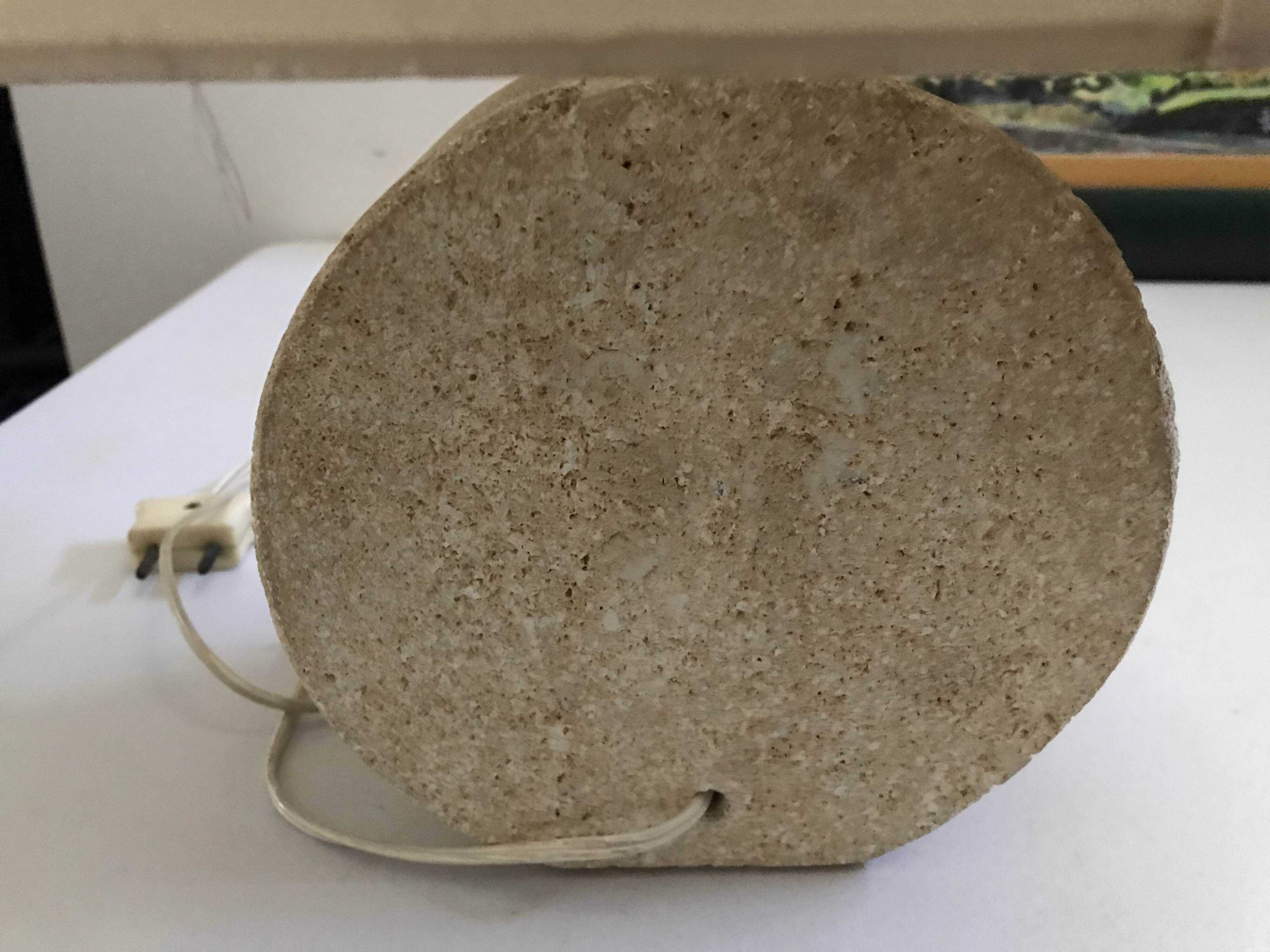 Vintage 70s-80s Lamp - Sculpted Stone Base & Painted Silk Shade