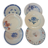 6 mismatched antique soup plates