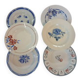 6 mismatched antique soup plates