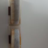Pair of marble and onyx bookends, geometric design, Art Deco style.