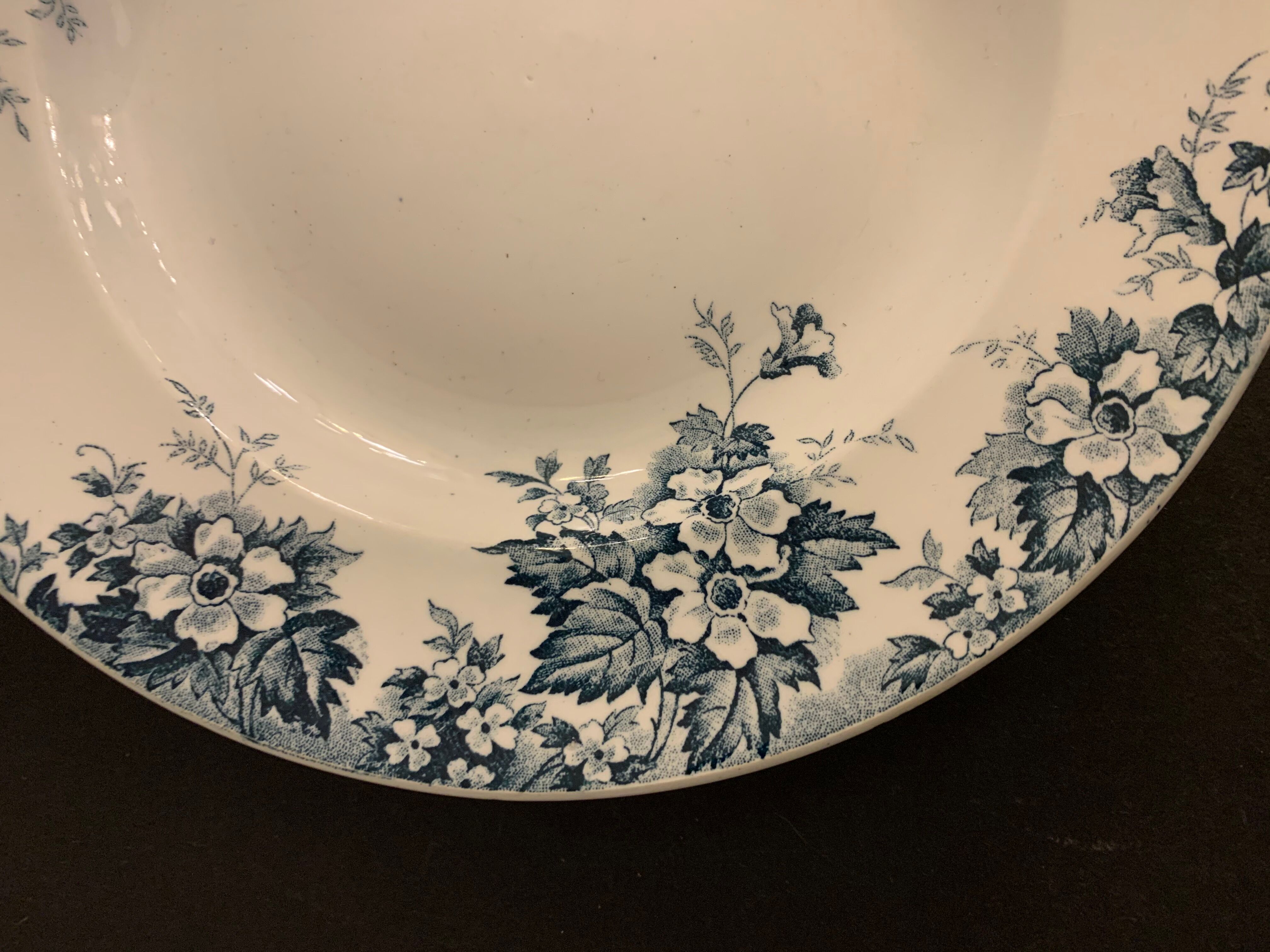 3 marie Louise blue hollow plates made of Saint Amand earthenware