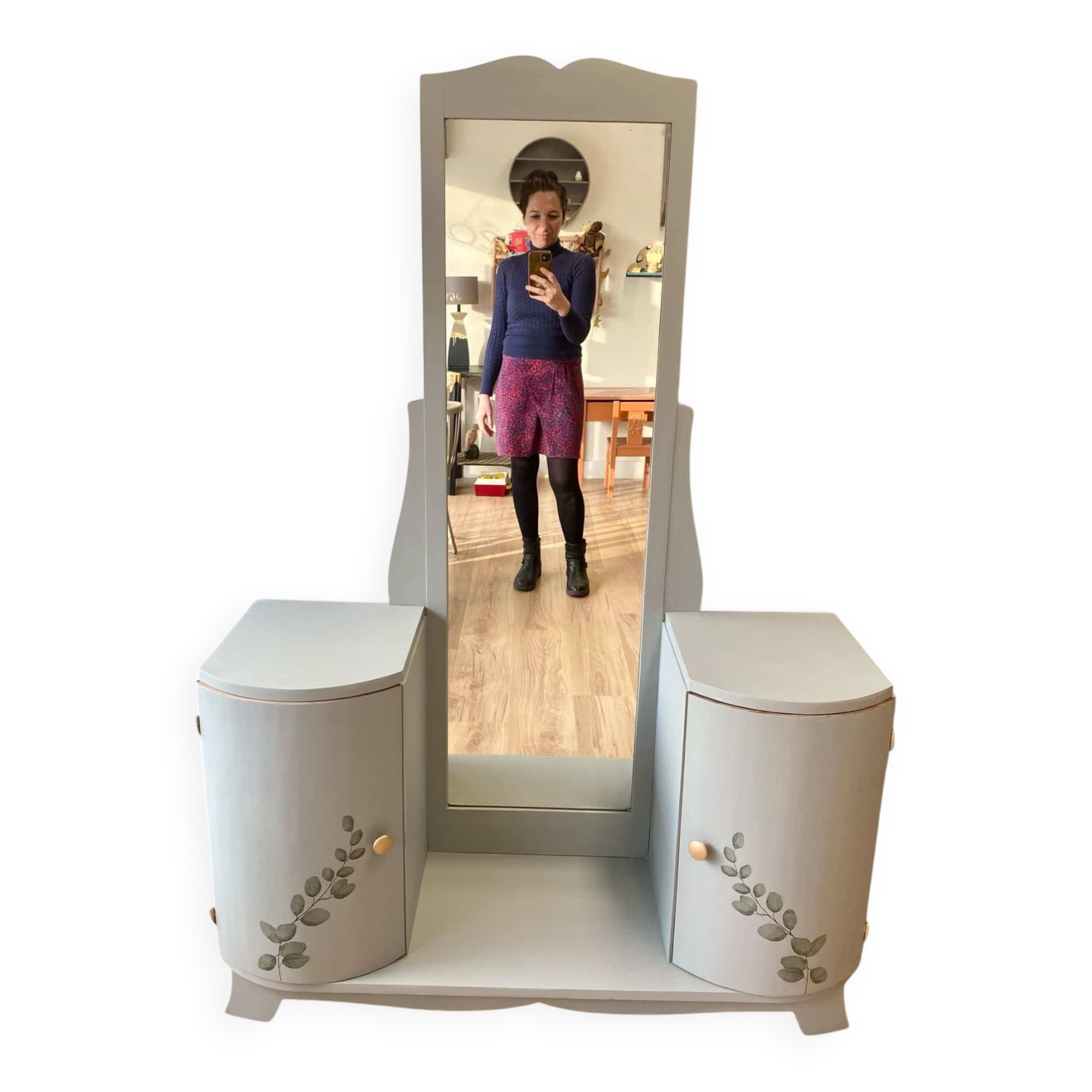 Art Deco grey-green hairdresser's cabinet