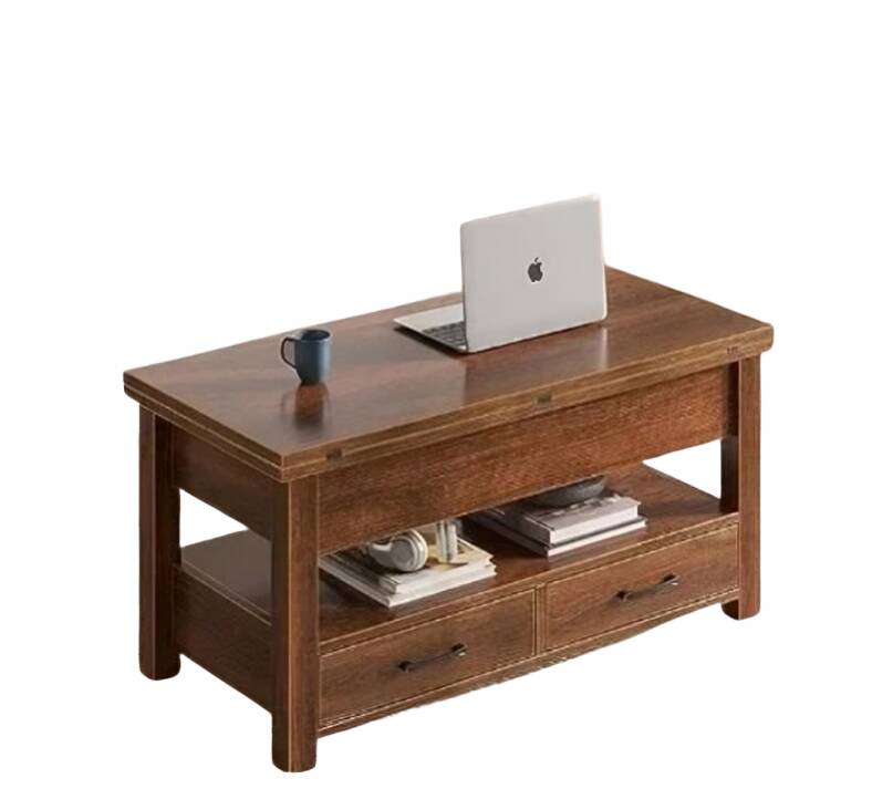 Vintage Lift-Top Coffee Table with Drawers, Hidden Storage & Laptop Stand, Convertible Coffee Table