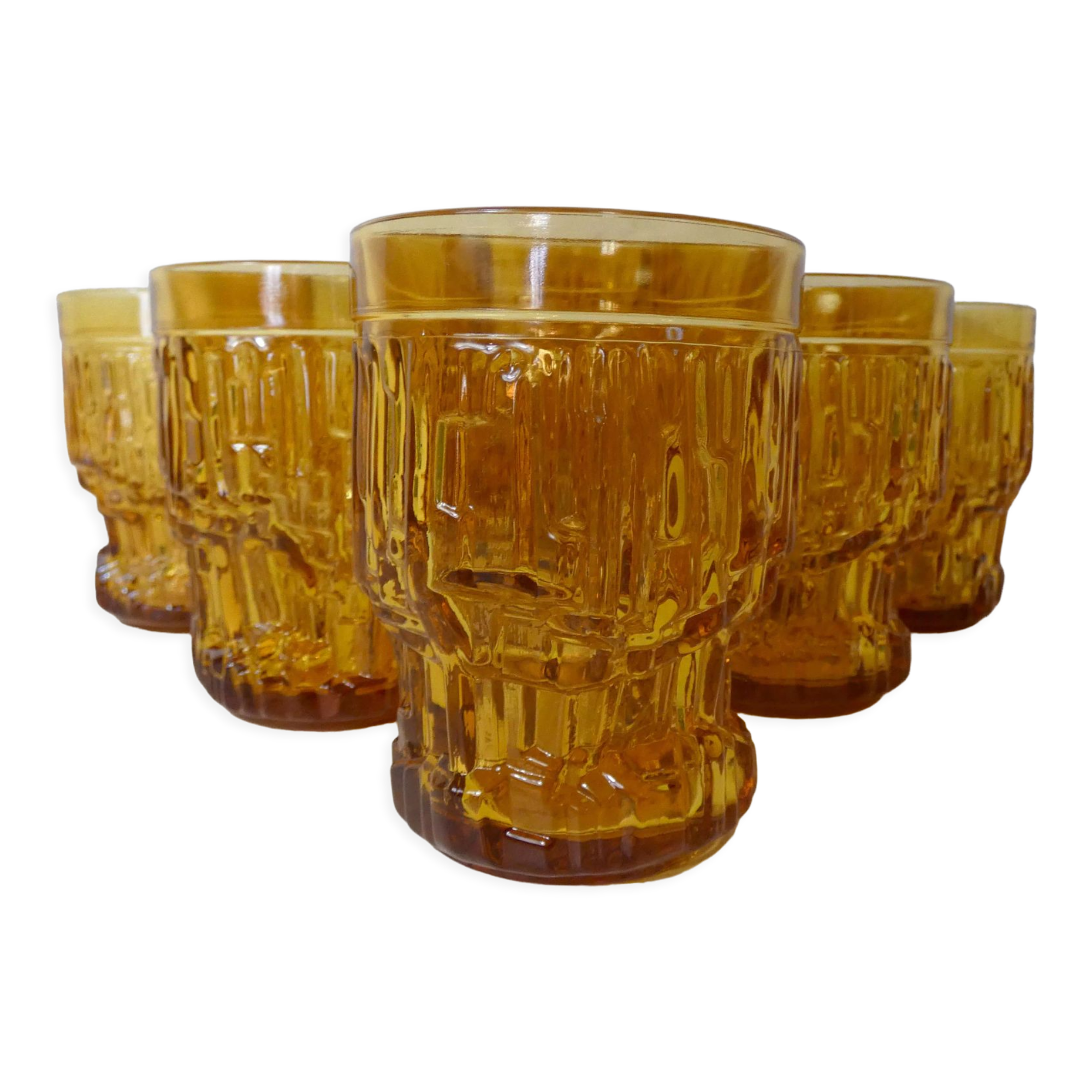 6 asymmetrical amber glass glasses