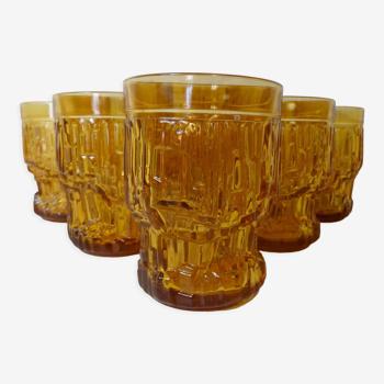 6 asymmetrical amber glass glasses