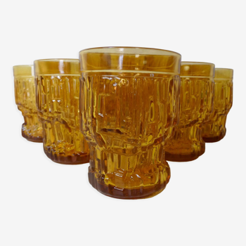 6 verres asymétriques en verre ambre