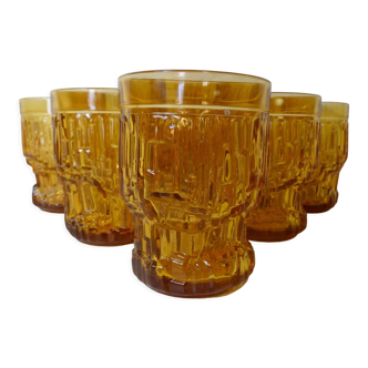 6 asymmetrical amber glass glasses