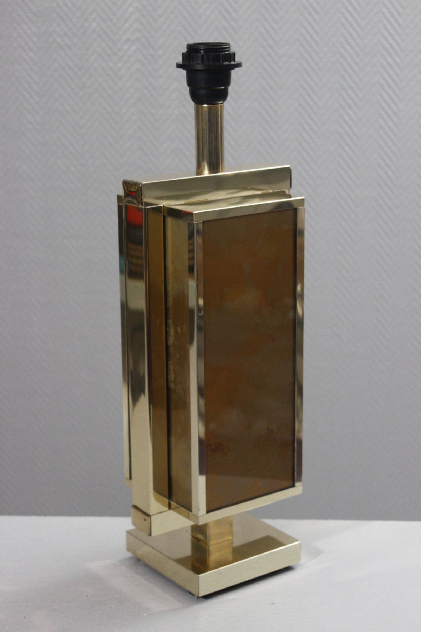 Philippe Cheverny large brass lamp with eglomisé glass, France 1970s