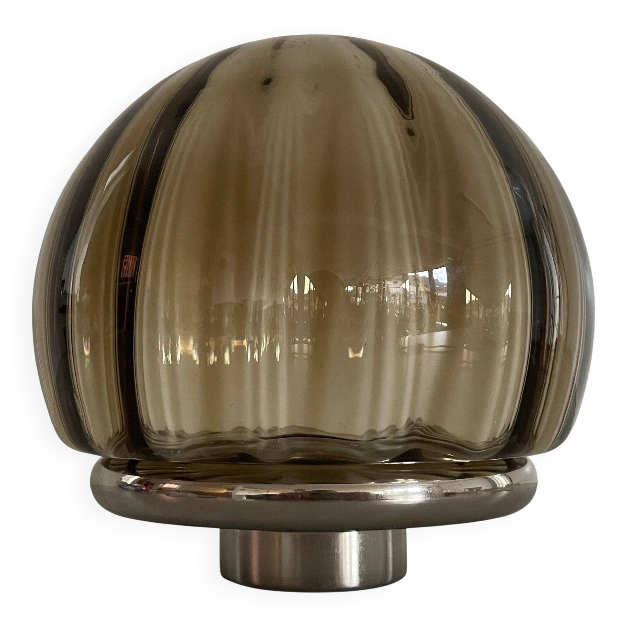 Flush-mounted lamp in chrome and smoked glass by N Leuchten, 1960s, Germany.