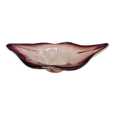 Blown glass fruit bowl in Murano style with purple reflections.