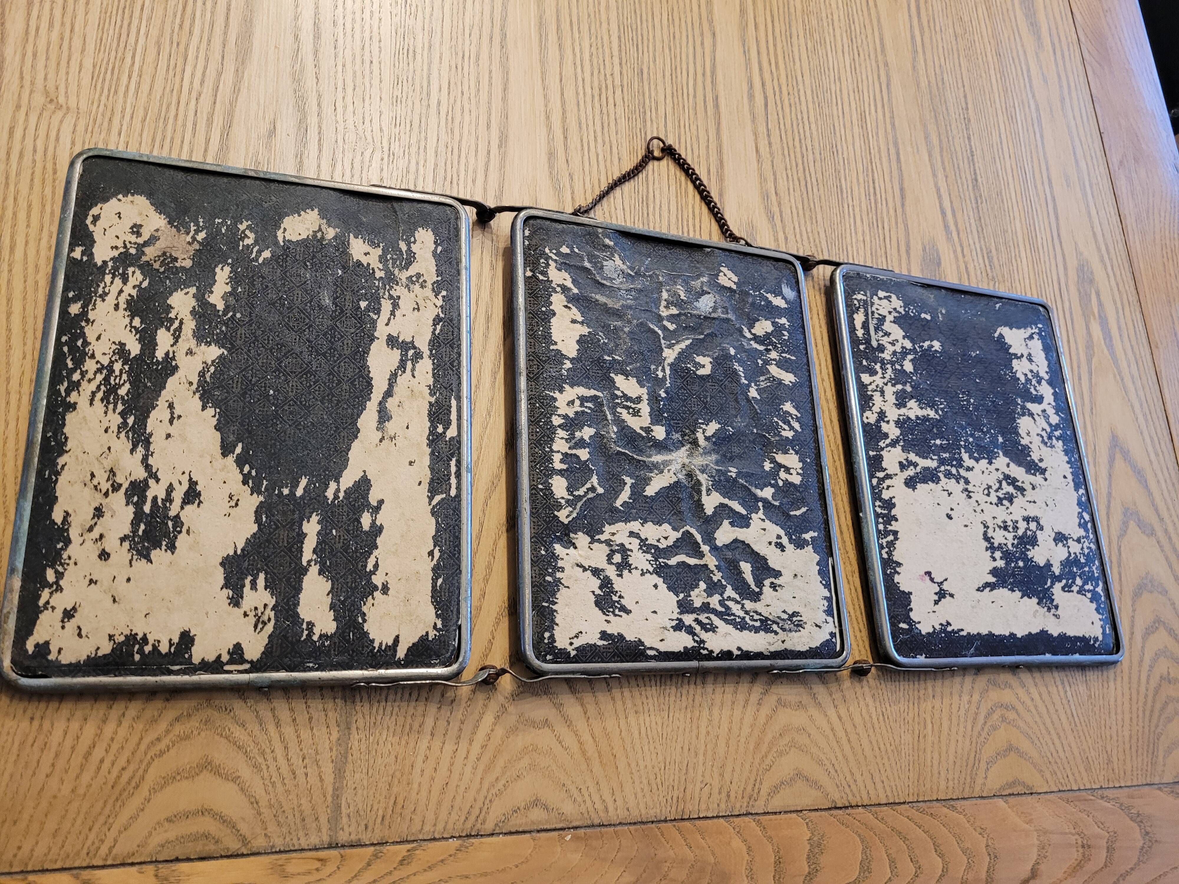 Old beveled triptych barber mirror 60x25cm