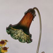 Brass water lily lamp and glass paste, art nouveau style.