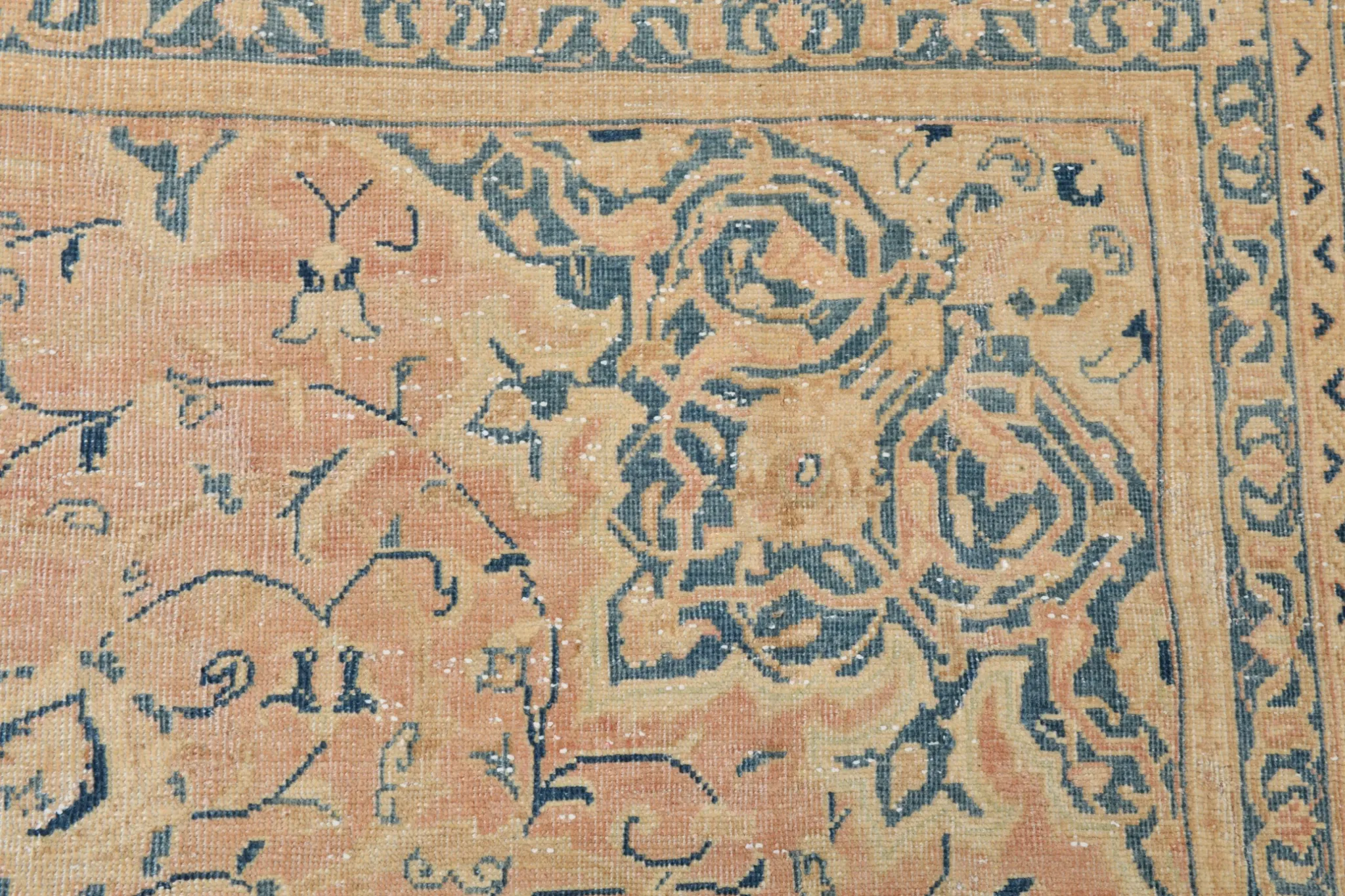 Peach Pink Large Persian Rug, Floral Bordered Vintage Carpet, 292x387Cm