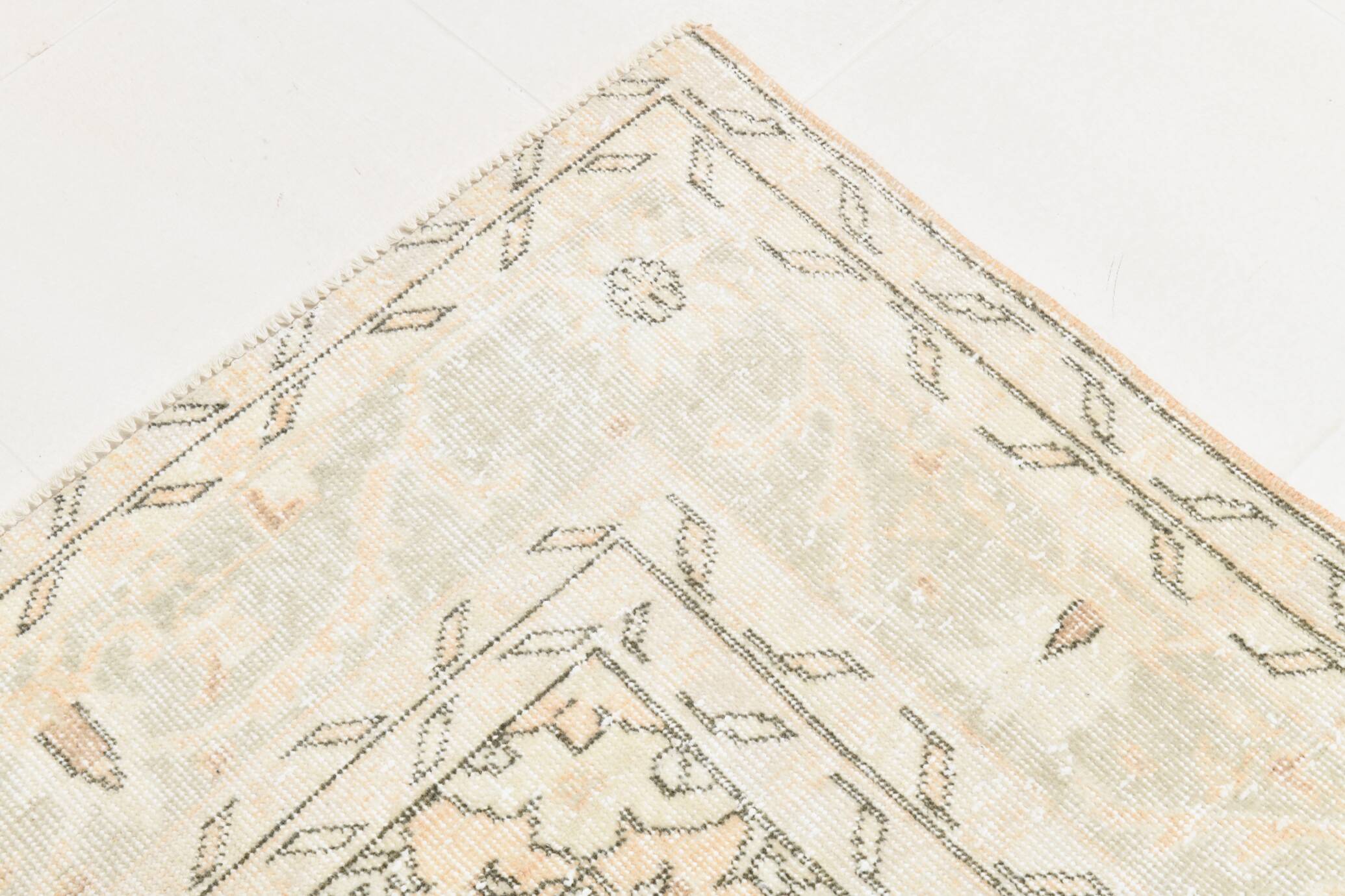 7x11 Vintage Peach Beige Turkish Rug, 206x335Cm