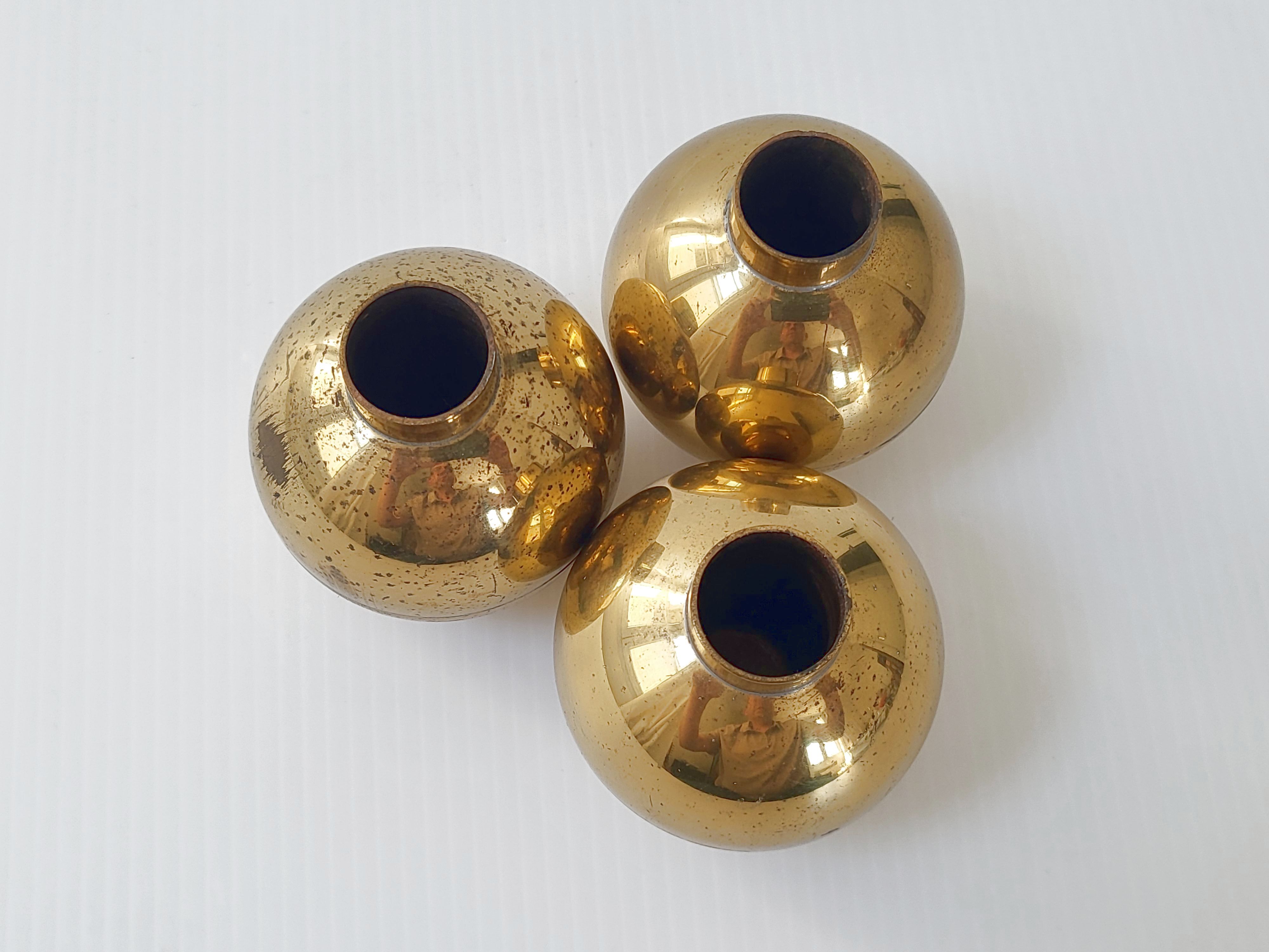 Suite of 3 candle holders in vintage solid brass 1950