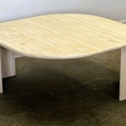 Vintage eye-shaped travertine marble coffee table, 1980s France