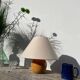 Wooden ball lamp with beige lampshade, 1980