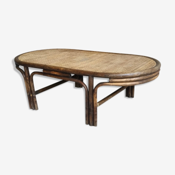 Table basse ovale en bambou et rotin vintage années 1960