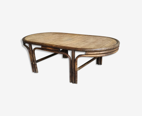 Table basse ovale en bambou et rotin vintage années 1960