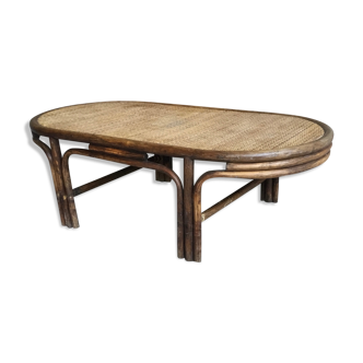 Oval bamboo and rattan coffee table - vintage - 1960s