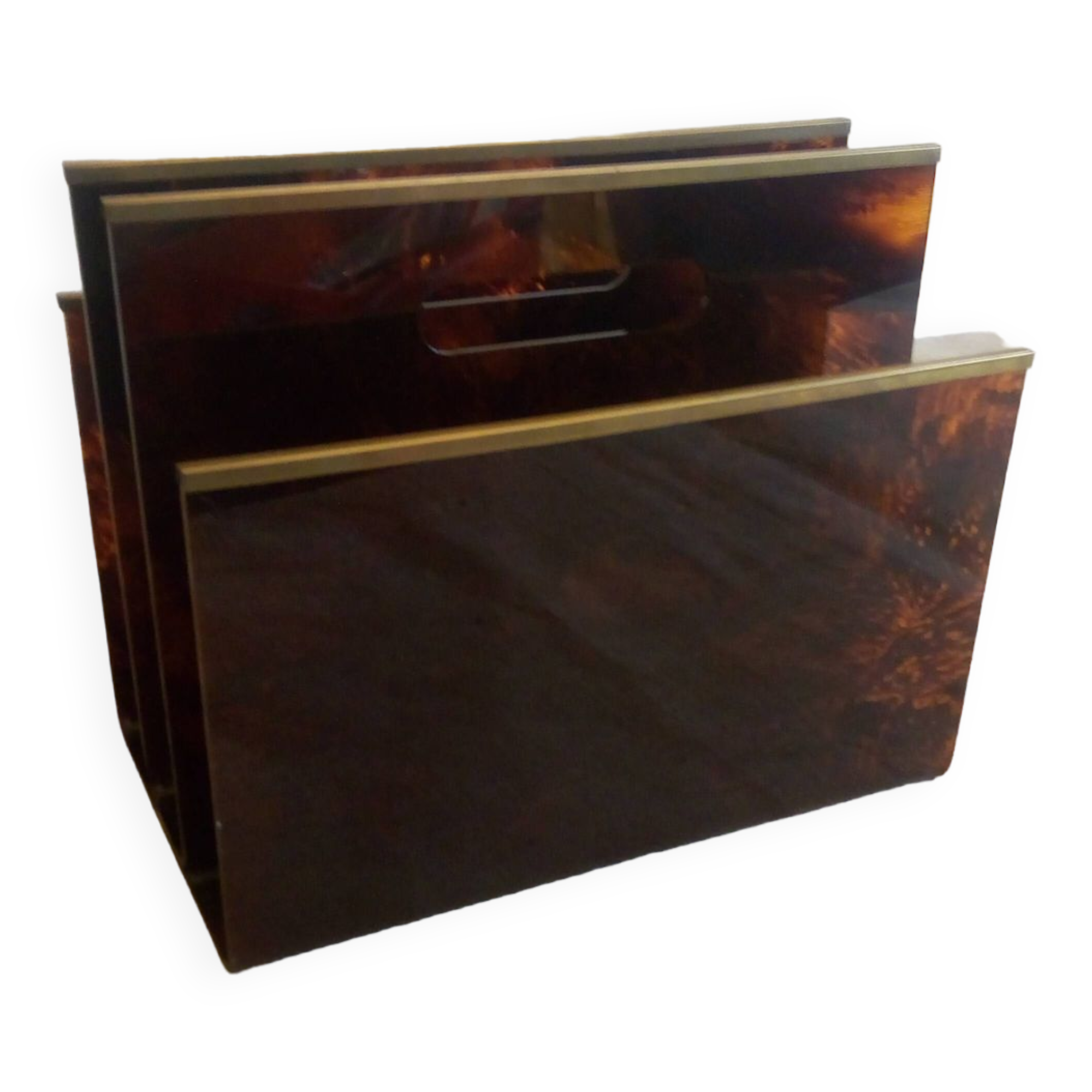 Magazine holder in lucite, tortoiseshell