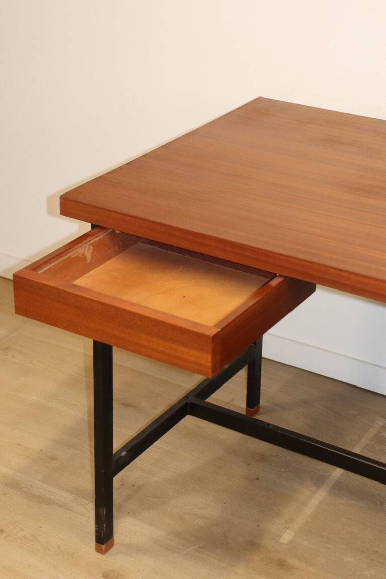 Vintage mahogany desk by Pierre Guariche edition Minvielle, 1960