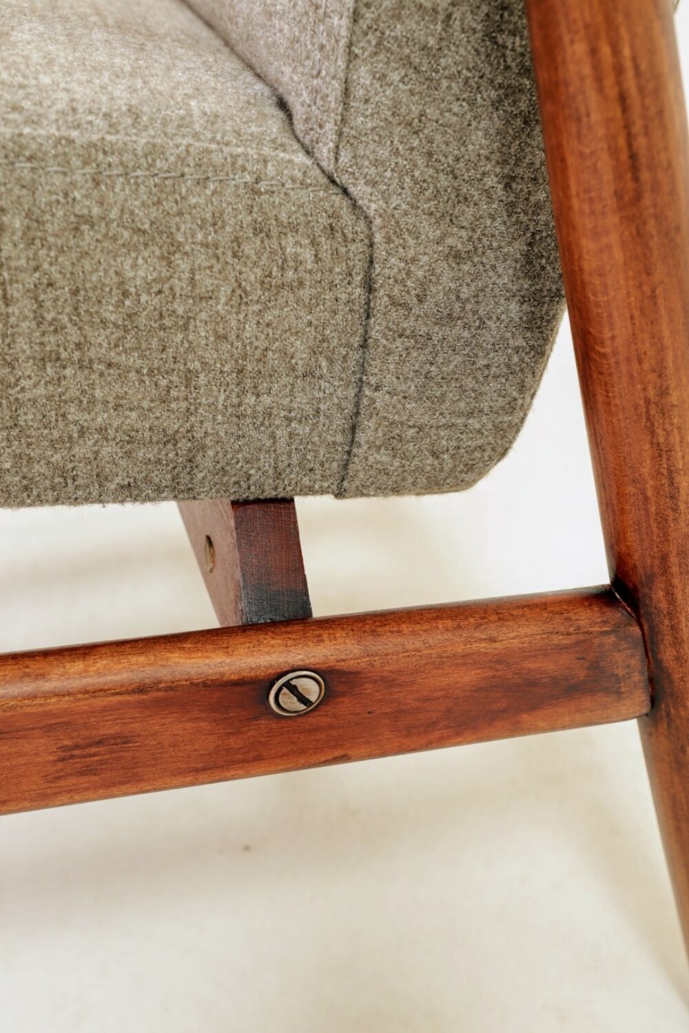 Beige mixed vintage armchair from the 1970s.