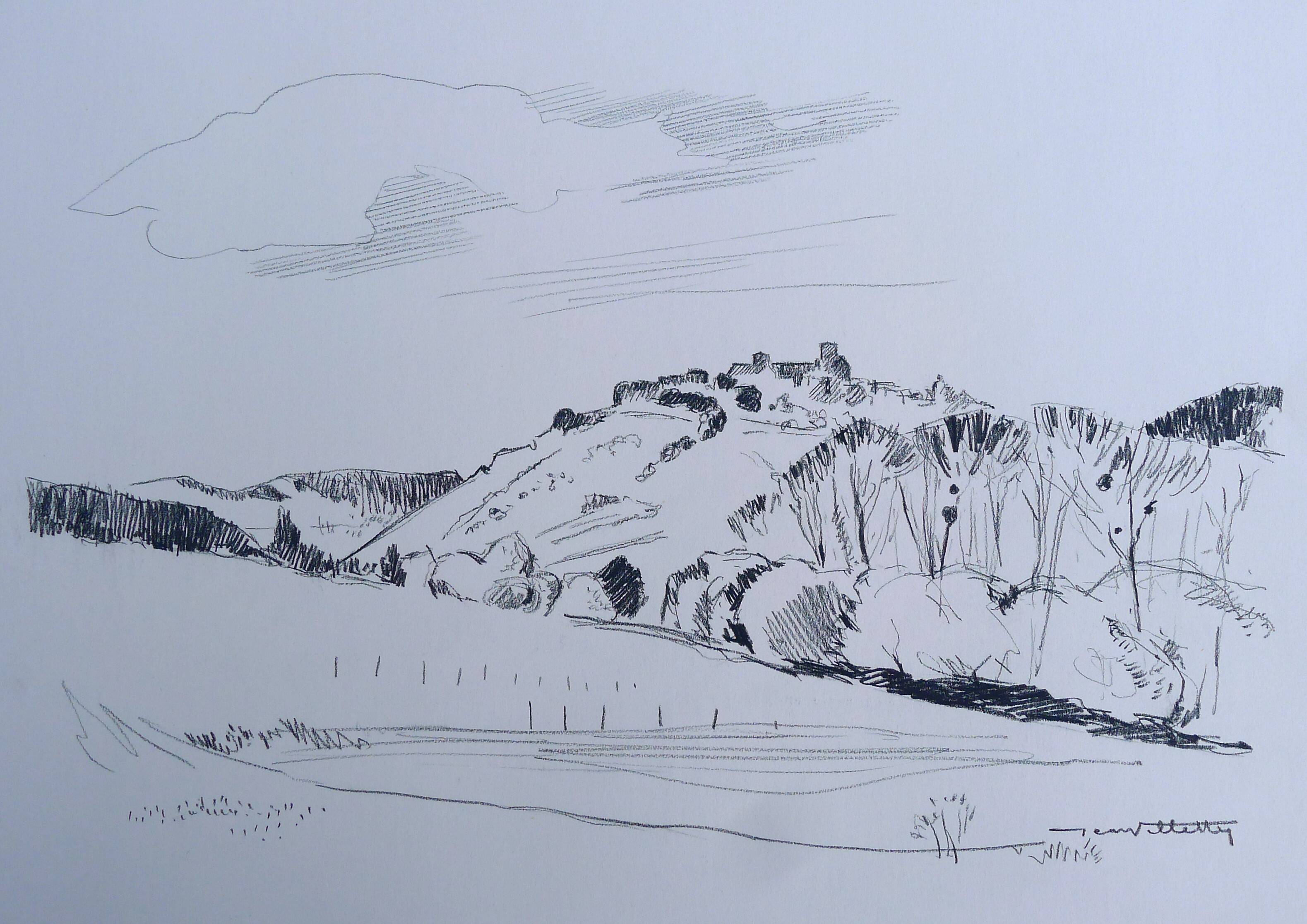 Original drawing in black chalk by Jean Villette (1913-2005)