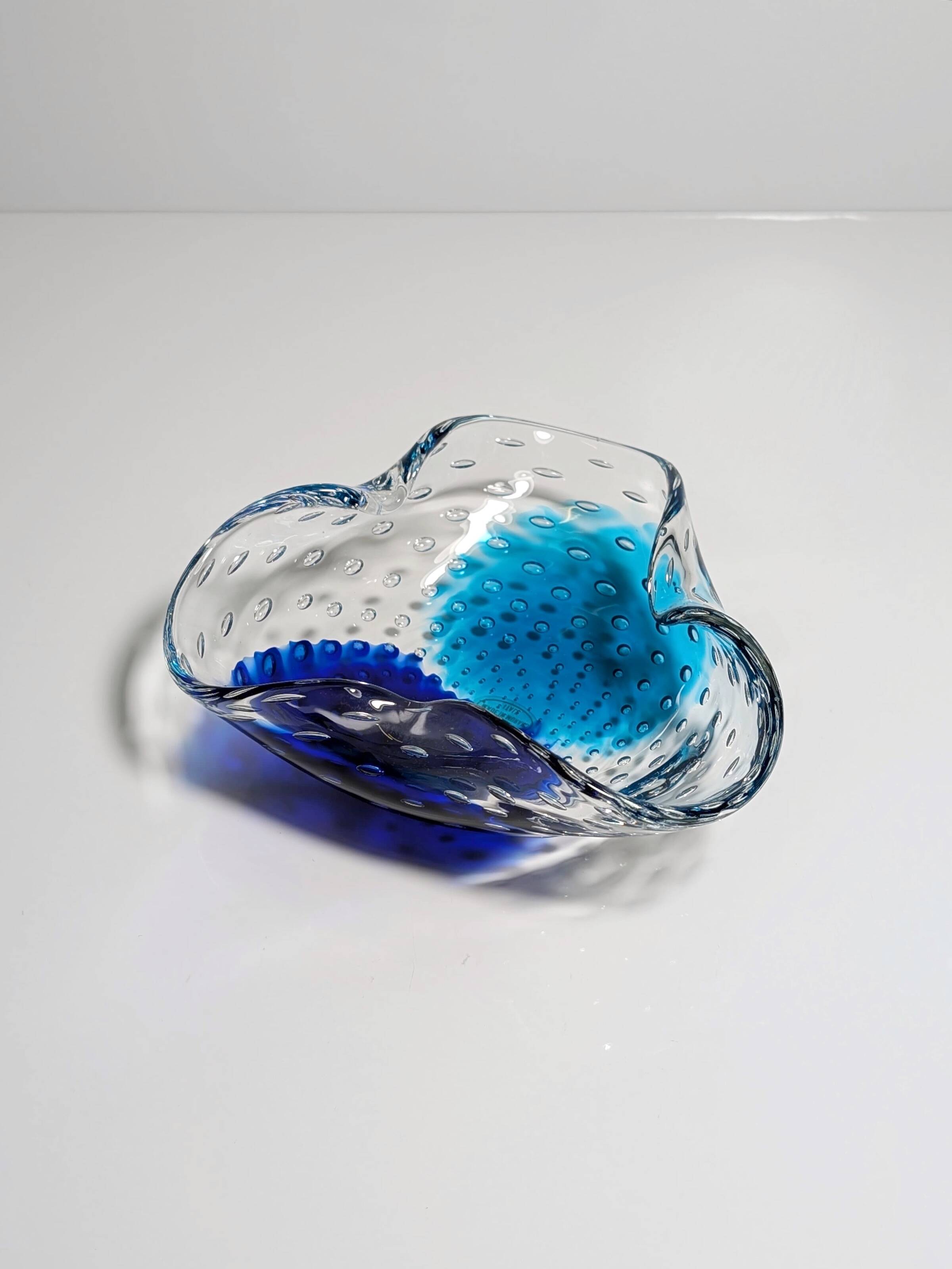 Vintage Murano ashtray Barovier Toso Bullicante Mint Green Turquoise Blue Bubbles