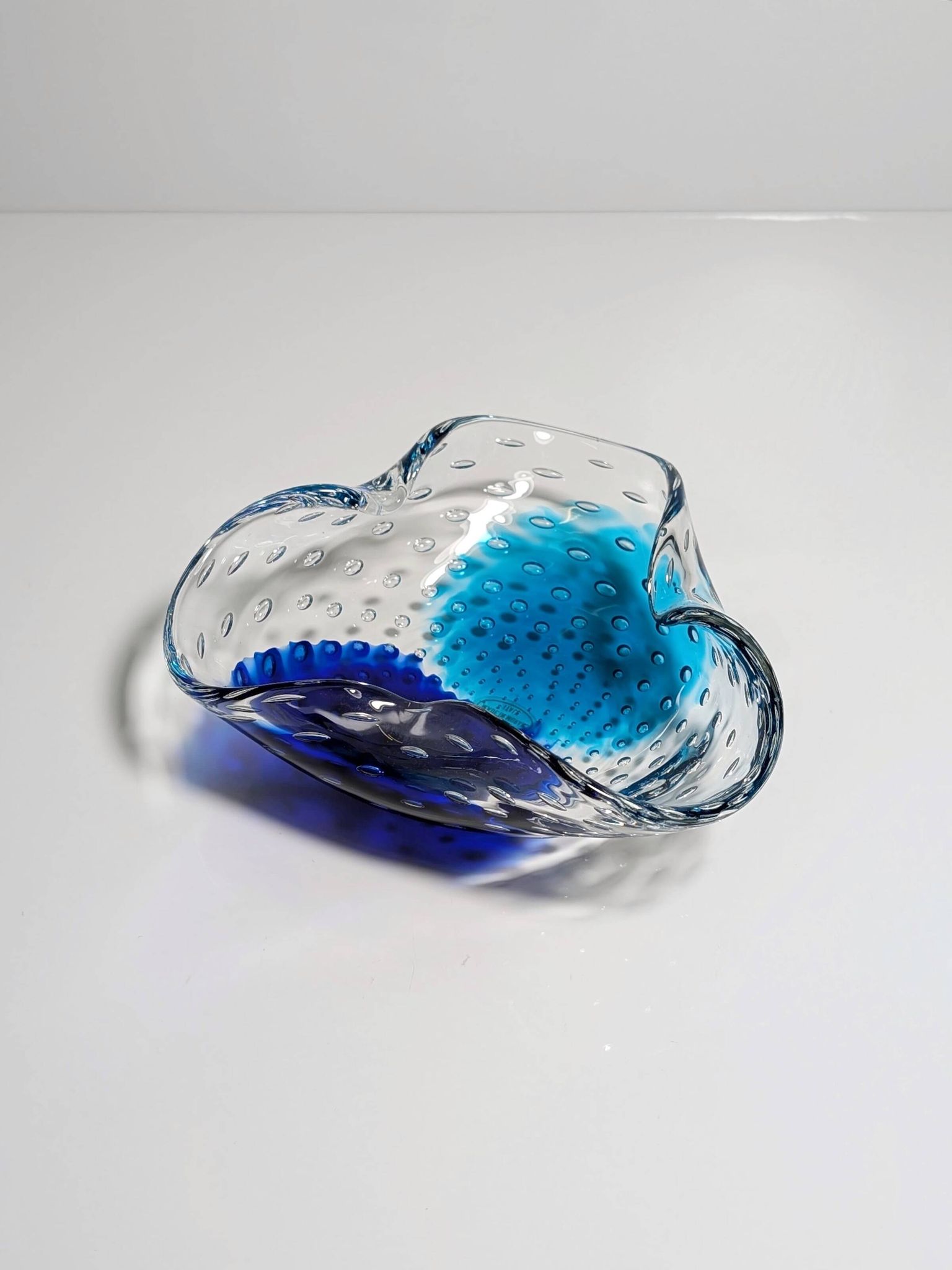 Vintage Murano ashtray Barovier Toso Bullicante Mint Green Turquoise Blue Bubbles